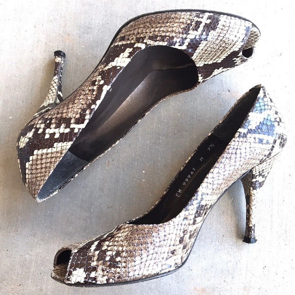 Stuart Weitzman Snakeskin Peep Toe Kitten Heels